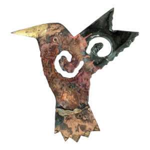 Mid Century Brutalist Torched Metal Hummingbird Wall Art
