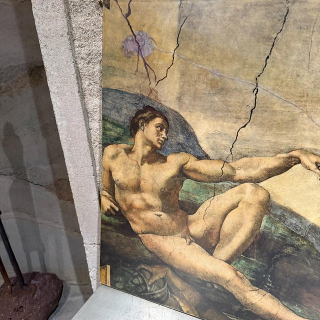 Red The Creation of Adam Michelangelo by Maria Teresa Mendez Goatskin on Wood For Sale - Image 8 of 14