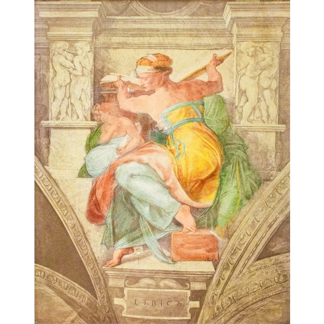 Neoclassical Antique Painted Watercolor Effect Michaelangelo Framed Sistine Chapel Art History Libica Grand Tour For Sale - Image 9 of 17