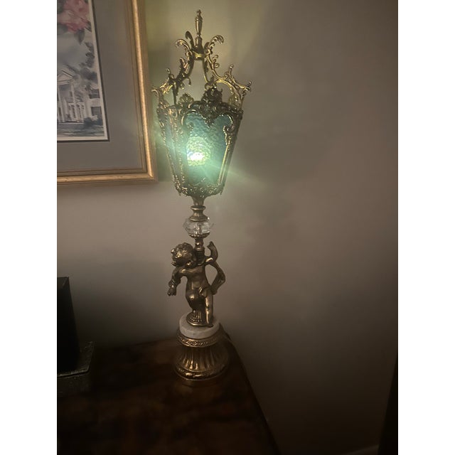 1930s French Gilt Cherub Lamp With Glass and Marble Details For Sale In Birmingham - Image 6 of 6