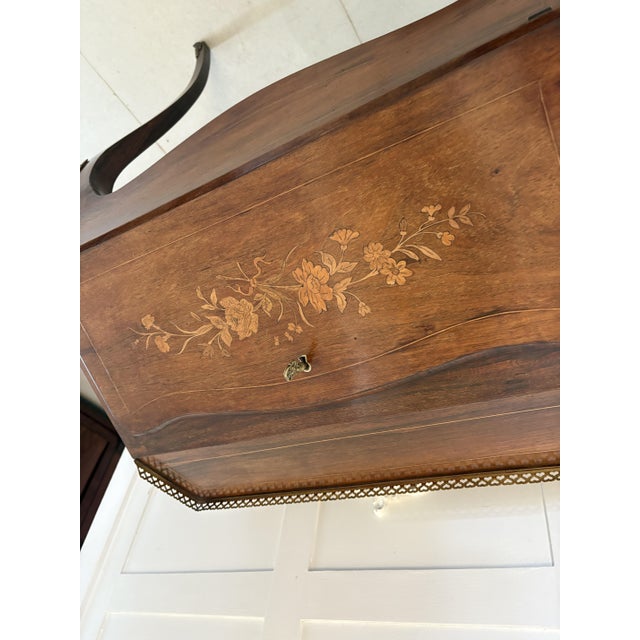 Antique Victorian French Rosewood Marquetry Inlaid Bureau, 1860s For Sale - Image 4 of 14