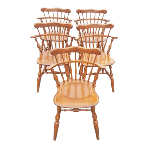 Mid 20th Century Ethan Allen Heirloom Maple Comb Back Windsor Dining Chairs - Set of 5