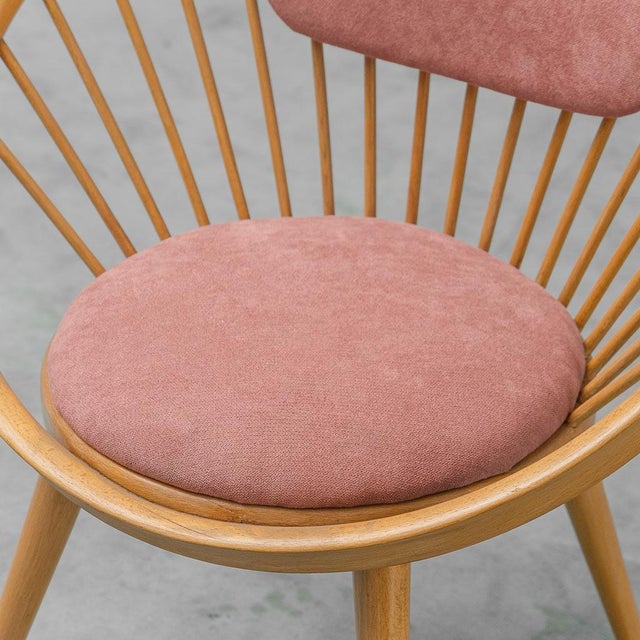Circular Armchair in Wood and Pink Fabric, 1960s For Sale - Image 9 of 12
