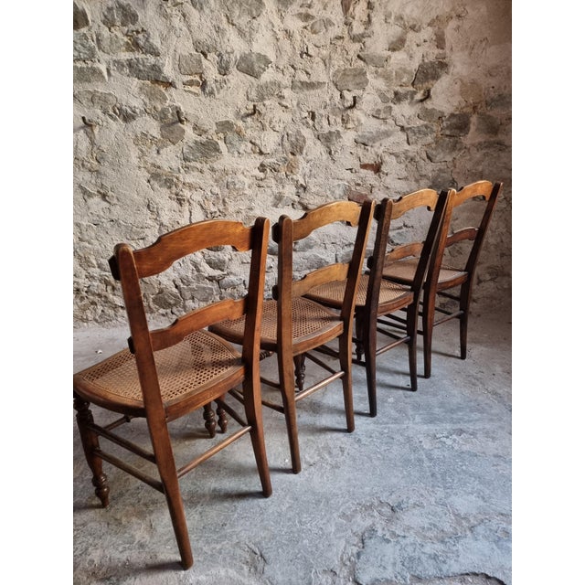 Antique French Dining Chairs with Woven Cane Seats in Beech, 1900, Set of 4 For Sale - Image 12 of 18