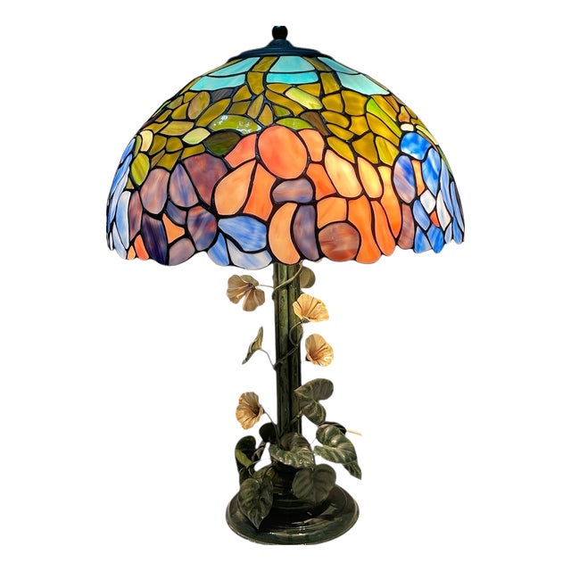 Tole Flower Table Lamp from Tiffany, 1960s For Sale