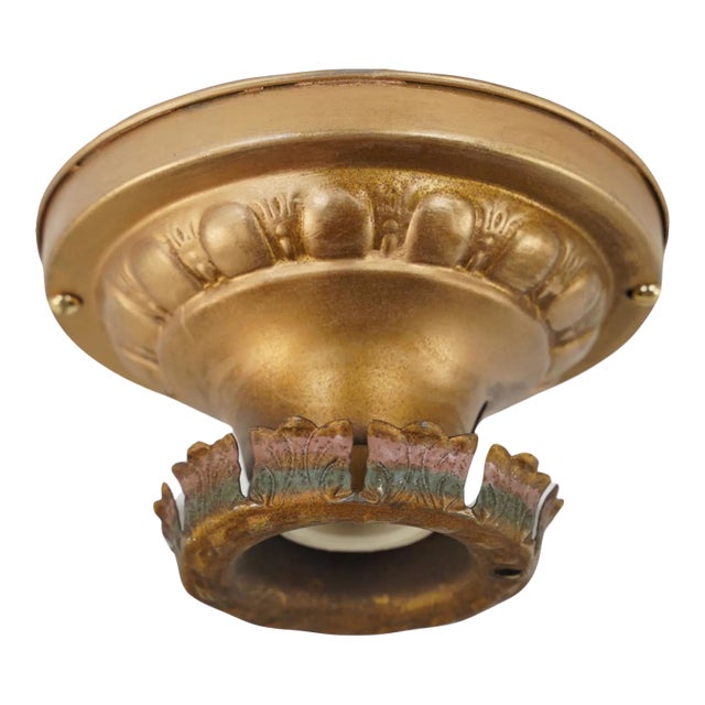 Mid 20th Century Art Deco Restored Exposed Bulb Brass Ceiling Flush Mount Light For Sale