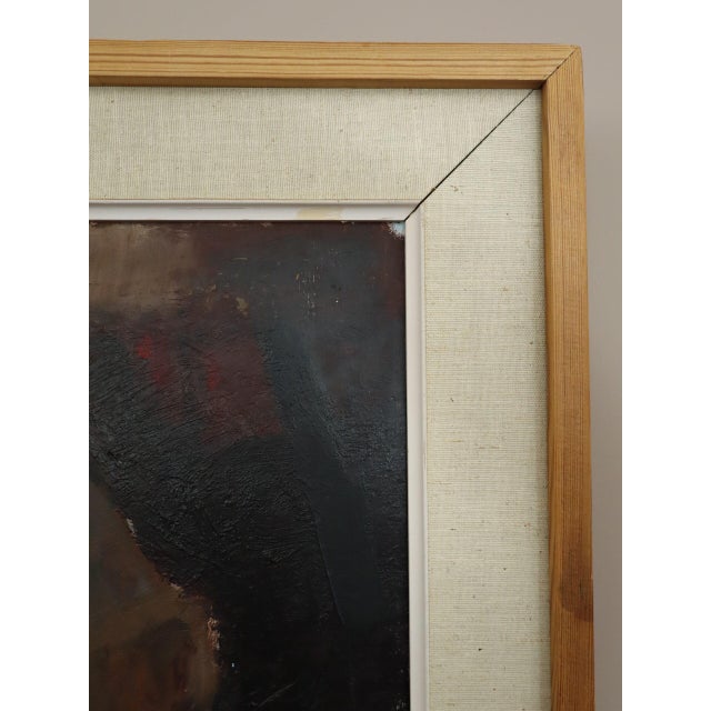 Textile Mid-Century Modern 'Profile in Burgundy' Vintage Original Swedish Figurative Portrait Oil Painting, Framed For Sale - Image 7 of 11