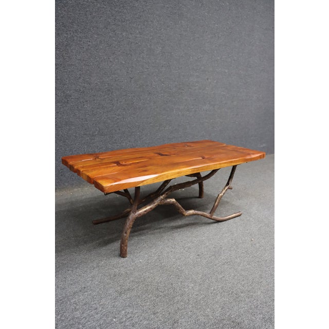 Mid-Century Modern Mid-Century Live Edge Wood Coffee Table With Sculptural Iron Branch Base For Sale - Image 3 of 11