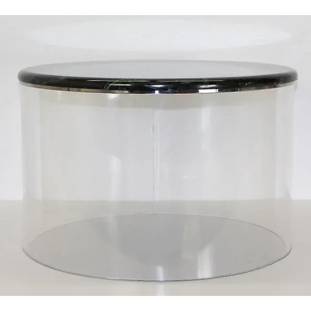 Unique lucite base w/ green stone top coffee table. Color really pops on the lucite. Unique display case possibilities....