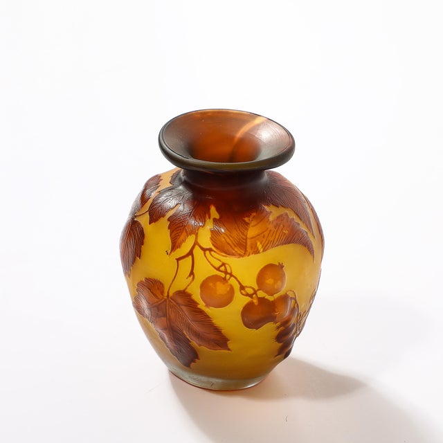 Amber Art Deco Émile Gallé Cameo Glass W/ Amber and Yellow Naturalist Detailing Vase For Sale - Image 8 of 12