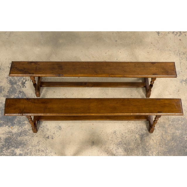 Late 19th Century Late 19th Century French Provincial Oak Farmhouse Benches – A Pair For Sale - Image 5 of 16