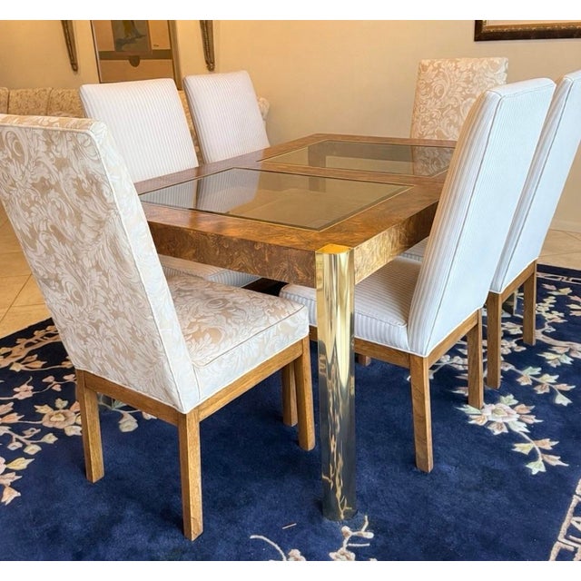 Brown Mid Century Burlwood Brass and Glass Dining Table by Century For Sale - Image 8 of 10