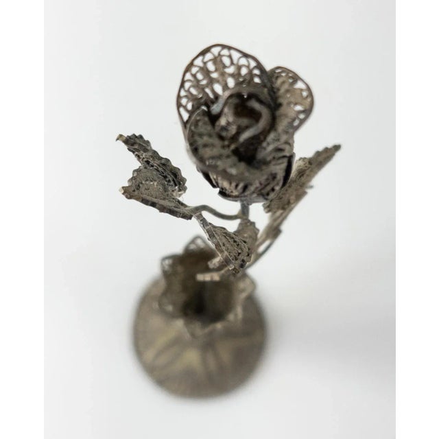 Early 20th Century Sterling Silver 925 Filigree Flower Vase With Rose For Sale In New York - Image 6 of 10