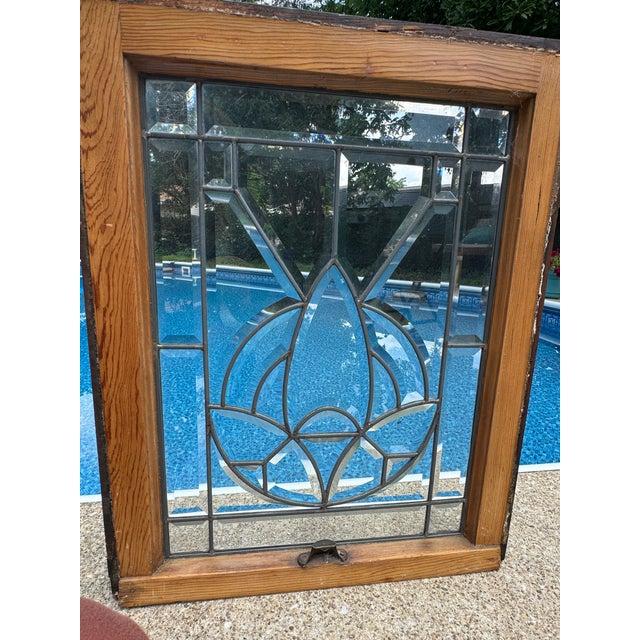 5-Piece Art Deco Beveled Leaded Glass Window Set Matching Transom & 4 Sidelights For Sale - Image 9 of 18