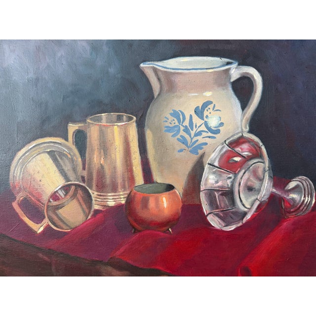 Vintage Still Life Oil Painting by Marjorie Hodgson A richly composed vintage still life oil painting by Marjorie Hodgson,...
