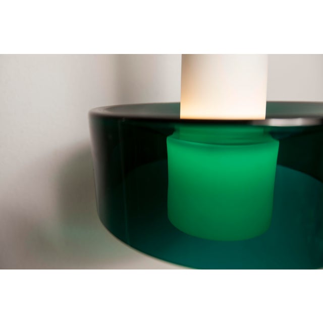 Glass Vintage Two-Tone Pendant Light in White Opaline Glass and Green Transparent Glass, 1960s For Sale - Image 7 of 17