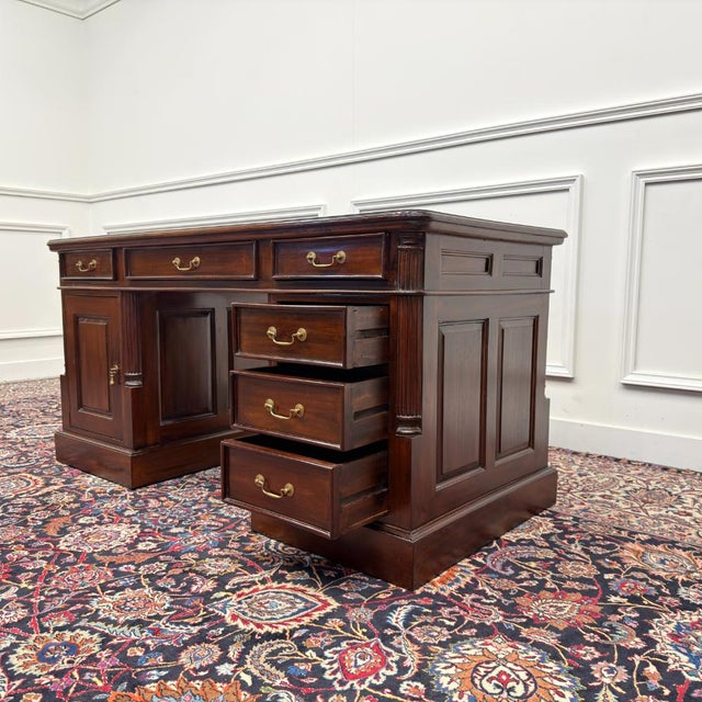 English Classic Desk with Green Leather For Sale - Image 15 of 18