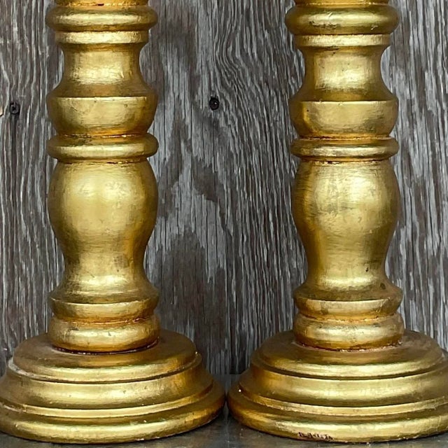 Vintage Gilt Turned Wood Candlesticks- a Pair For Sale - Image 12 of 12