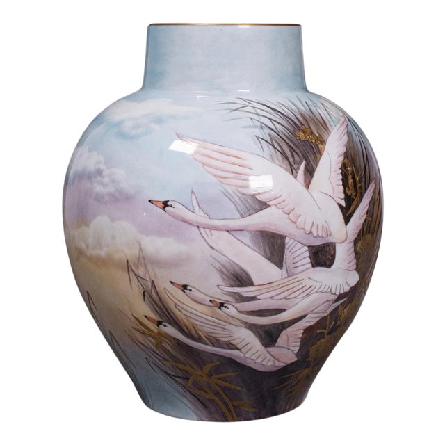 Vintage English Decorative Ceramic Flower Vase Hand Painted by James Skerrett For Sale