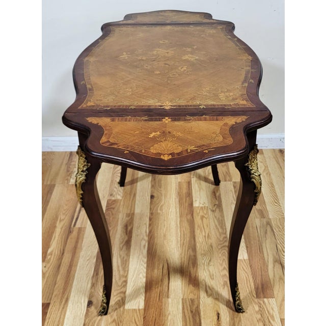 Antique American Made French Louis XV Marquetry Drop Leaf Center Table Desk For Sale - Image 10 of 18