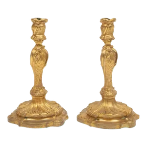 Pair of Louis XV Style Gilt Bronze Candle Sticks