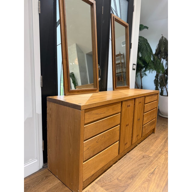 Mid-Century Modern Vintage Russell Wright for Conant Ball Mid Century Modern Oak Dresser / Sideboard / Credenza With Mirrors For Sale - Image 3 of 12