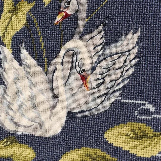 1970s Blue Hand Stitched Embroidered Swan Wall Hanging, Framed For Sale - Image 5 of 8