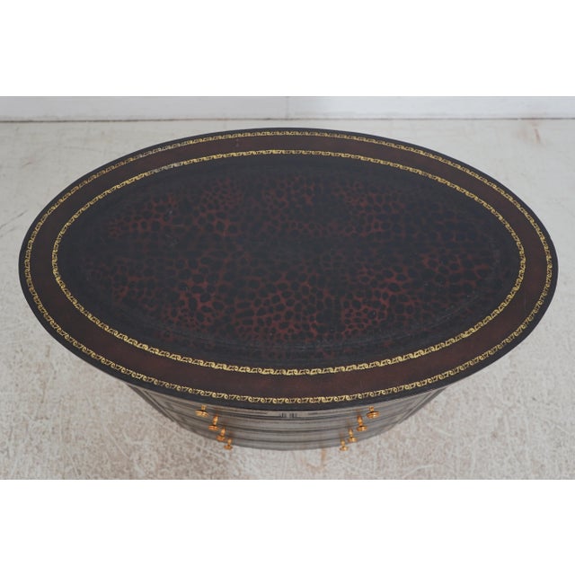 1990s Pair Maitland Smith Art Deco Modern Design Leather Chests For Sale - Image 5 of 12