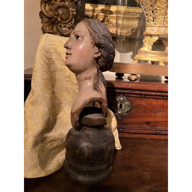 Italian Artist, Carved Polychrome Female Bust Sculpture, 1700s, Lacquered Wood For Sale - Image 3 of 12