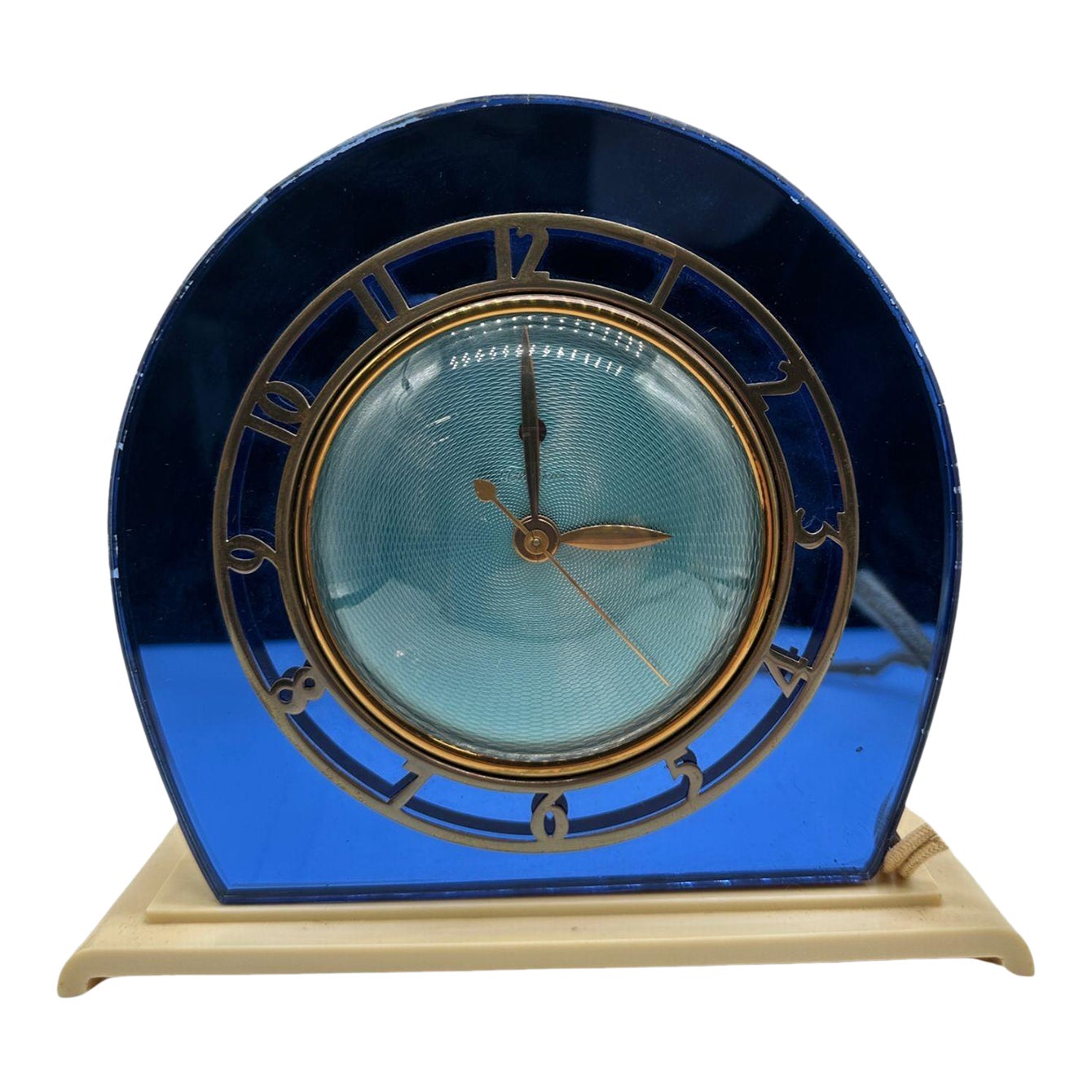 1937 Telechron “Casino” Art Deco Electric Clock With Cobalt Blue Mirror