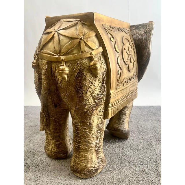 Plastic Large Sculptural Elephant Table Base in Carved Resin W Antique Gilt Finish For Sale - Image 7 of 15