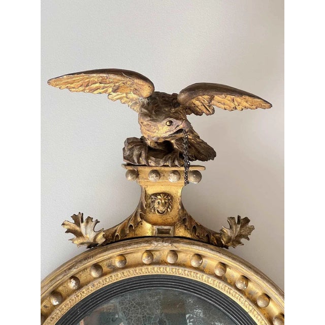 Glass Regency Carved Giltwood Convex Wall Mirror, 1820 For Sale - Image 7 of 8