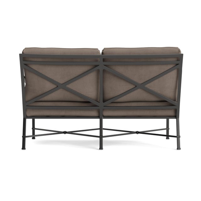 Brown Jordan Brown Jordan Venetian Right Arm Loveseat, Textured Pewter frame with Fusion Taupe fabric For Sale - Image 4 of 11