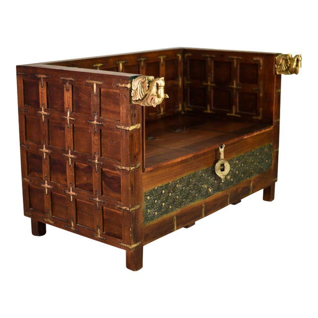 Vintage Indian Carved Wood Gold Pegasus Damchiya Daybed Hope Chest For Sale