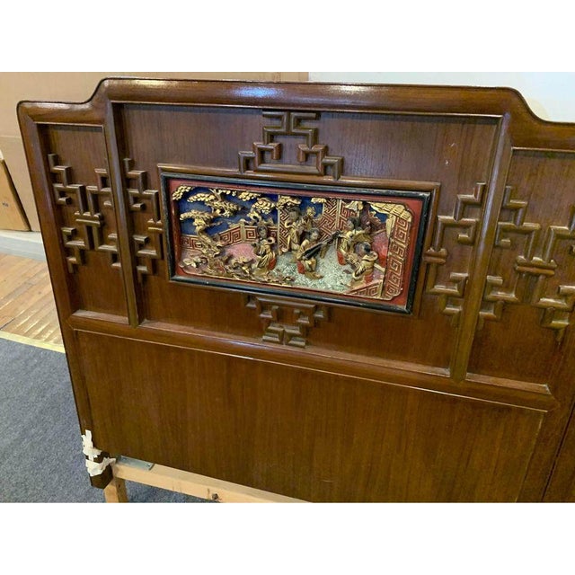 Late 20th Century Vintage Chinoiserie Style Solid Wood Frame King Headboard For Sale - Image 5 of 13