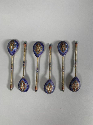 19th Century Enamelled Silver Spoons - Set of 6