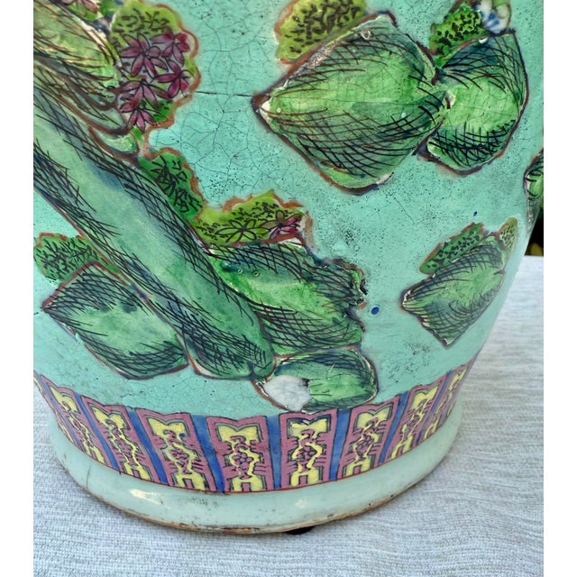 Ceramic Large Vintage Chinese Famille Rose Porcelain Vase Lamp For Sale - Image 7 of 12