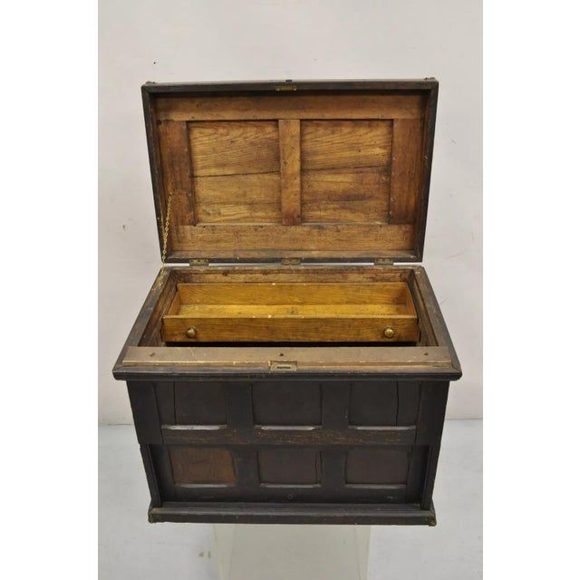 Antique Mission Arts & Crafts Oak Wood Carpenters Tool Chest Cabinet W/ Drawers For Sale - Image 4 of 12