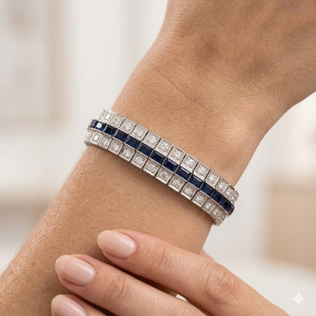 Platinum period Art Deco bracelet with 76 old euro cut diamonds weighing approximately 6.00 carats and 38 french cut...