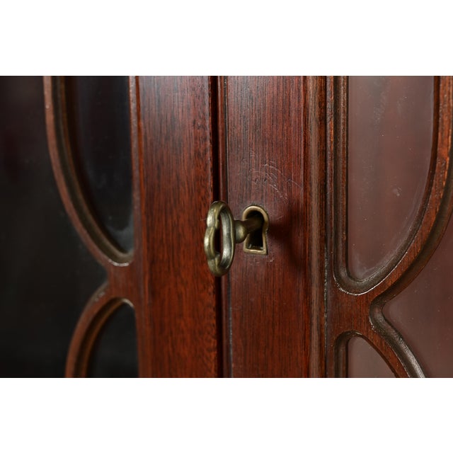 Brown Baker Furniture Style Georgian Banded Mahogany Breakfront Bookcase Cabinet With Drop Front Secretary Desk For Sale - Image 8 of 15