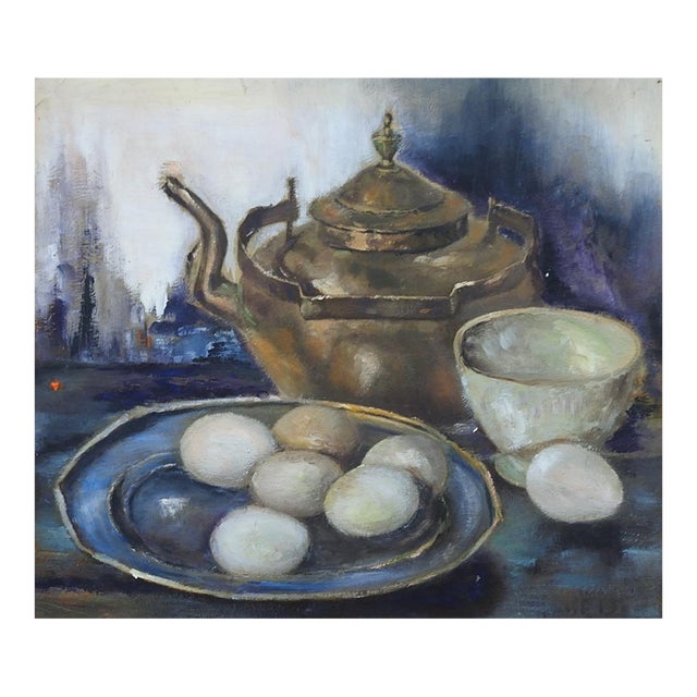 Mid 20th Century Kettle and Eggs Still Life Painting For Sale