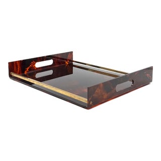 Hollywood Regency Brass and Tortoiseshell Lucite Tray, Italy 1970s For Sale