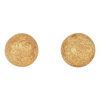 Vintage Portuguese 19k Yellow Gold Textured Small Stud Earrings Buttons, Pair For Sale