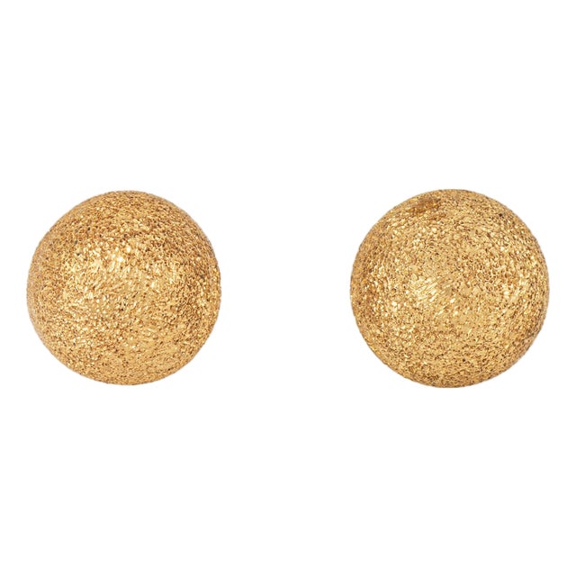Vintage Portuguese 19k Yellow Gold Textured Small Stud Earrings Buttons, Pair For Sale