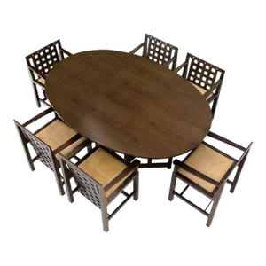 Brown Oak Cassina Macintosh Drop Leaf Dining Table 6 Rush Seat Chairs Set - 7 Pieces