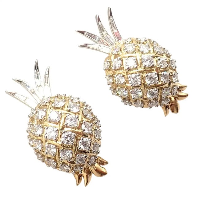 Verdura Vintage Pineapple Diamond Platinum & Yellow Gold Earrings, Pair For Sale - Image 11 of 14