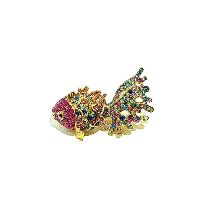 Bochic "Orient" Ruby & Sapphire Brooch or Pendent Set In 18K Gold & Silver For Sale - Image 17 of 18
