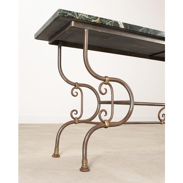 French Belle Époque Steel Marble Bronze Pâtisserie Table Console For Sale - Image 15 of 18
