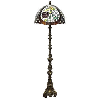 Brass Floor Lamp in the style of Tiffany, 1950s For Sale