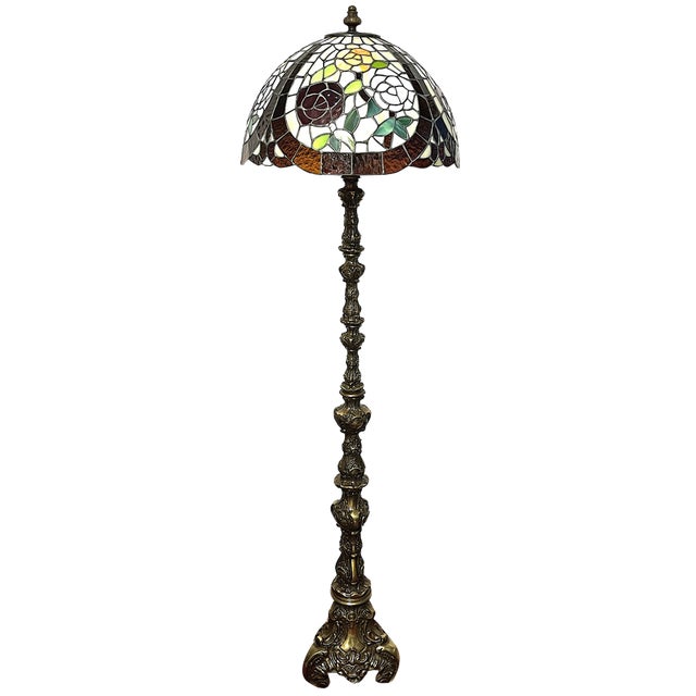 Brass Floor Lamp in the style of Tiffany, 1950s For Sale
